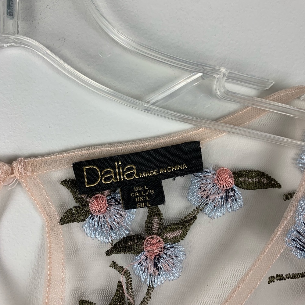 Dalia Blush Pink Mesh Floral Embroidered Sheer Top - Picture 5 of 8